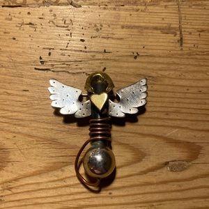 Thomas Mann vintage sterling silver, brass and copper vessel pin.